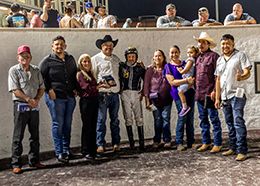 The winning connections of Pk Pure Rogue accept the Louisiana Starter Stakes trophy at Delta Downs on Saturday.