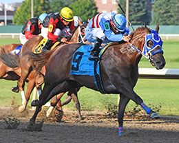 Imma Southern Bell winning the $27,144 Iowa Stallion Futurity at Prairie Meadows