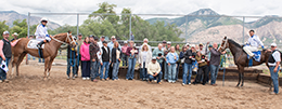 The winning connections of Cgr Jag Wire accept the Maiden Frolic stakes trophy at Weber Downs Saturday.