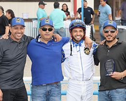 The winning connections of HM Bigdad Relentless accept $68,950 New Mexico Breeders Stakes (G3) at SunRay Park on Saturday.