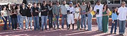 The winning connections of Easily Bella Csj accept the $90,000 Sunburst Stakes trophy at Sunland Park on Sunday.