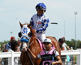 Jockey Fernando Morin aboard Tachas Secret at Horseshoe Indianapolis on Saturday.