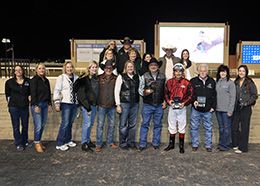 The winning connections of Stetsonn accept the $70,405 AQHA Remington Park Championship Challenge (G2) trophy at Remington Park on Saturday.