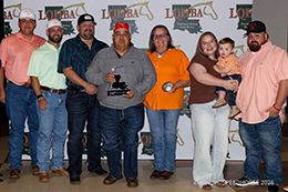 David Bustamante with family and connections after being named LQHBA Trainer of the Year.