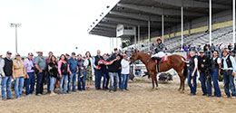 A large conteingentof supporters joined Jess A Dash Of Class in the Wyoming Bred QH Derby winner's circle at Energy Downs 307 Racing on Saturday.