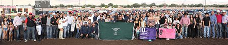 The connections of FDD Dreams accept the All American Derby-G1 winning trophy at the Downs at Albuquerque on Monday.