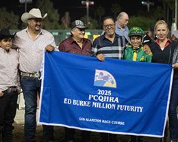 Winning owner Enrique Gonzalez with trainer Jesus Nunez and jockey Ricardo Ramirez.