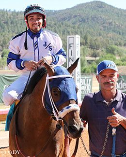 Holy Pete under jockey Ali Rivera returns to the Ruidoso Quarter Horse Invitational winner's circle on Saturday.