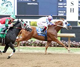Gringoo, under jockey Martin Munoz, setting the second fastest time for the Heartland Futurity.
