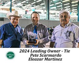 Pete Scarmardo (trainer John Stinebaugh accepting) and Eleazar Martinez, Jr tie for the owner of the meet at Sam Houston Race Park.