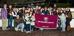 The winning connections of RF Fast Dash N Blood accept the LQHBA Louisiana Million Futurity-RG1 trophy at Evangeline Downs on Saturday.