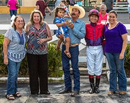 The winning connections of Pk Pure Rogue accept the $50,000 Vals Fortune Stakes trophy at Delta Downs on Wednesday.