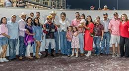 The winning connections of Shot Of Takillya accept the Old South Futuirty stakes trophy Friday at Delta Downs.