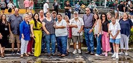 The winning connections of Jess Corona Blue accept the Louisiana Starter Stakes trophy.