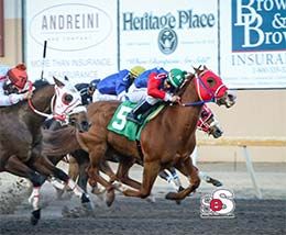 Nine One Won (#5) and Tempt Me Sass (#7) battle their way into the Oklahoma Derby final in the closing trial Sunday.