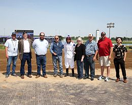 Nachor Secret’s connections accept the Born Runner Classic winning trophy at Horseshoe Indianapolis on Saturday.