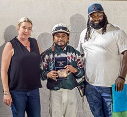 The winning connections of Into The Grey accept the HDJ Butler Stakes trophy Delta Downs.
