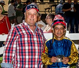 Corona Blue Estrella with Kenneth Weeks and Ricardo Hernandez after winning the Grade III $50,000 Miss Polly Classic at Delta Downs.
