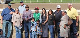 Vesper Martini’s connections accept the Speedhorse P&A Stakes winning trophy at Remington Park on Saturday.