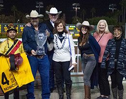The winning connections headed by Gabriel Lara and Scott Willoughby are joined by Ben and Christine Hudson.