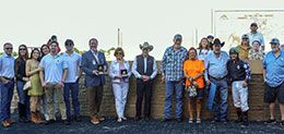 The winning connections of Eyesa Wagon My Tale accept the Jack Brook Stakes trophy on Saturday at Remington Park.