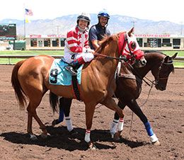 Kj Born To Be Wild and jockey Noe Garcia, Jr., before posting the third-fastest qualifying time at The Downs Wednesday.