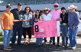 Miss Nely’s connections accept the Colors Of Houston Futurity-G2 winning trophy at Sam Houston Race Park on Saturday.