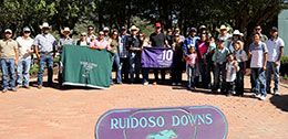The winning connections of Cowboy 1 accept the Ruidoso QH Juvenile Stakes trophy on Sunday afternoon.