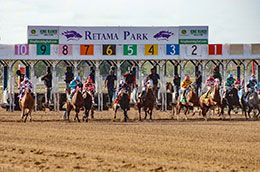 New King Ranch and John Deere signage adorn the Retama Park starting gate.