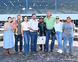 The winning connections of This Cowboys An Eagle accept the $20,000 Colors of Houston Juvenile trophy at Sam Houston Downs on Saturday.