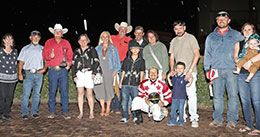 The winning connections of Js Kj Bad Moon Rising accept the Zia Quarter Horse Stakes trophy at The Downs at Albuquerque.
