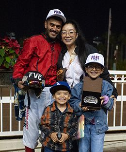 Francisco Calderon and his family after winning the 2025 Los Alamitos Two Million.