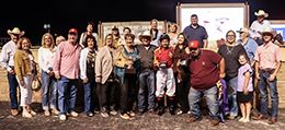 Hooked N Gone’s connections accept the Debbie Schauff Remington Park Invitational Championship winning trophy at Remington Park on Saturday.