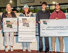 Camille Landry, Amelia Vallette, Robert St. Romain and Briggs Ardoin accept their $2,500 LQHBA Scholarship Awards on December 21 at Evangeline Downs.
