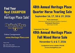 With the June 17 consignment deadline quickly approaching, Heritage Place is reminding breeders and consignors to submit entries for the 48th Annual Heritage Place Quarter Horse Yearling Sale.