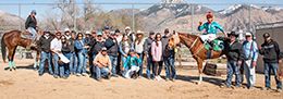 The winning connections of Dnc Dynasty and A Jazzy Tres Seis accept the trophy after winning their trial heats to the $36,425 Utah Bred Derby on Saturday at Weber Downs.
