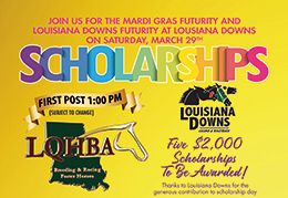 Five scholarships will be awarded to Louisiana students during drawings held at Louisiana Downs on Saturday, March 29, 2025.