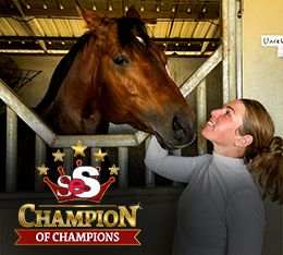 Unrelentless and Justine Klaiber on the backside at Los Alamitos before the Champion of Champions.