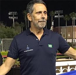 Marcos Ribeiro Leite, CEO of Haras Portofino, in attendance at Los Alamitos. em>