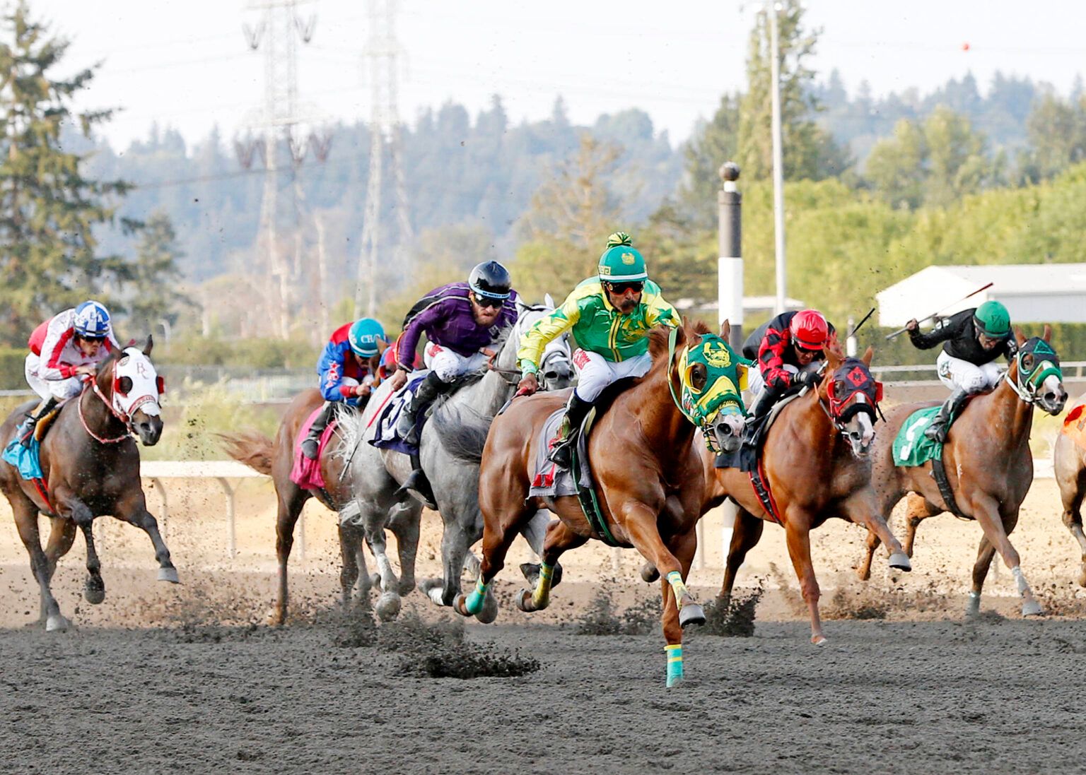 Bee A Freight Train and jockey Jose Guerrero prevail in the $52,731 AQHA Emerald Downs Championship Challenge at Emerald Downs on August 15.
