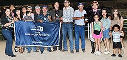 The winning connections of Di Kvn Waven accept the $223,000 TQHA Sires’ Cup-RG2 trophy at Retama Park on Saturday.