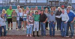 The winning connections of Rf Livies Buckshot accept the Speedhorse Paint & Appaloosa Juvenile stakes trophy Saturday night at Fair Meadows.