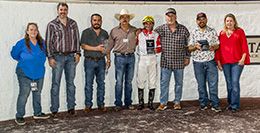 The winning connections of Mucho Man Lady accept the $151,650 Old South Futurity trophy at Delta Downs on Saturday.