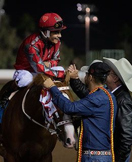 Armondo Cervantes and Monty Arrossa following their win in the Golden State Million Futurity on Sunday night.