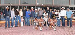 The winning connections of Lil Kool Panther accept the $353,927 West Texas Futurity (G2) trophy at Sunland Park on Saturday.