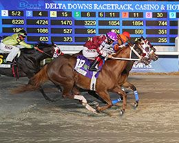 One Cool Corona (#7) gets the nod over Last Freightrain (#1) and Hoztile Takeover (#10) in the $448,711 LQHBA

Sale Futurity(RG1) at Delta Downs.