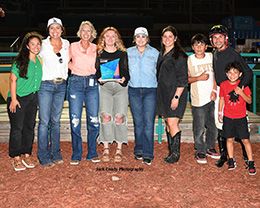 The winning connections of Royal Bloodline accept the $27,500 Fair Meadows Juvenile trophy on Saturday.