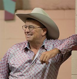 Pattys Saint's trainer Monty Arrossa in the Los Alamitos saddling paddock on Saturday night.