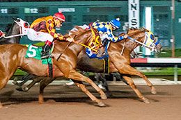 Say Somthing, under jockey Rodolfo Arvizu, won the second Wild West Futurity trial on Sunday.
