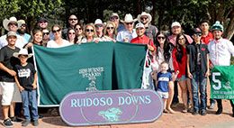 The winning connections of Da Edge Of Gray accept the Jess Burner Stakes trophy on at Ruidoso Downs Sunday afternoon.